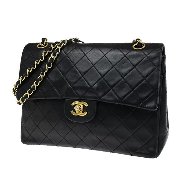 CHANEL CC Matelasse 25 Double Flap Chain Shoulder Bag Leather Black - Picture 1 of 7